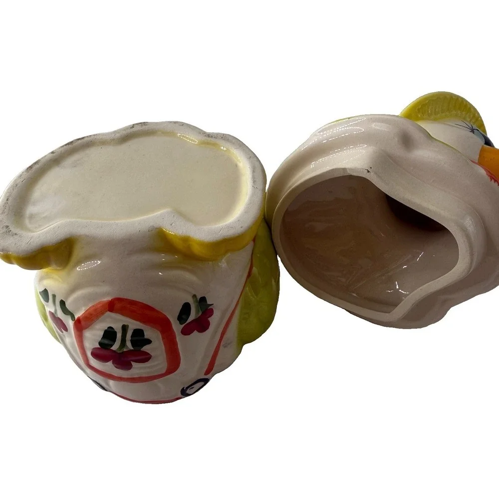 Vintage Duck Canister Cookie Jar Country Cottage Ceramic Mom Dad Ducks Lace Set